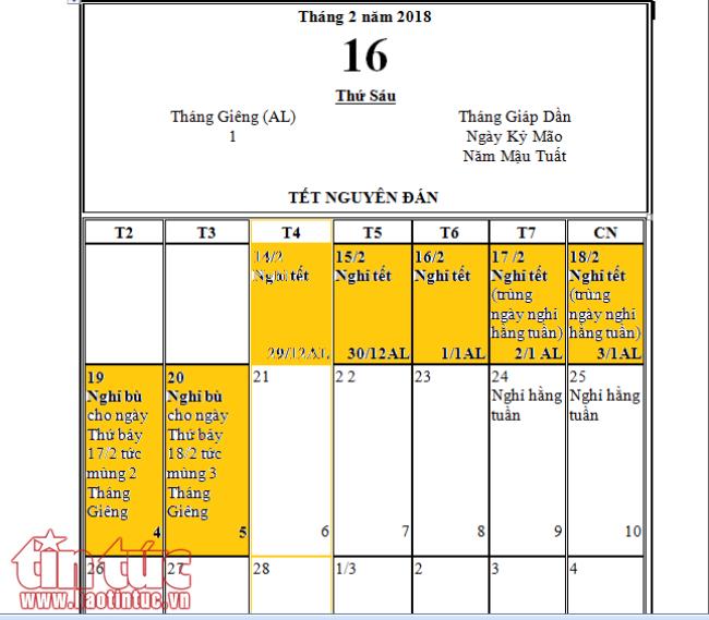 Người lao động nghỉ Tết Nguyên đán Mậu Tuất 2018 bao lâu? ảnh 1